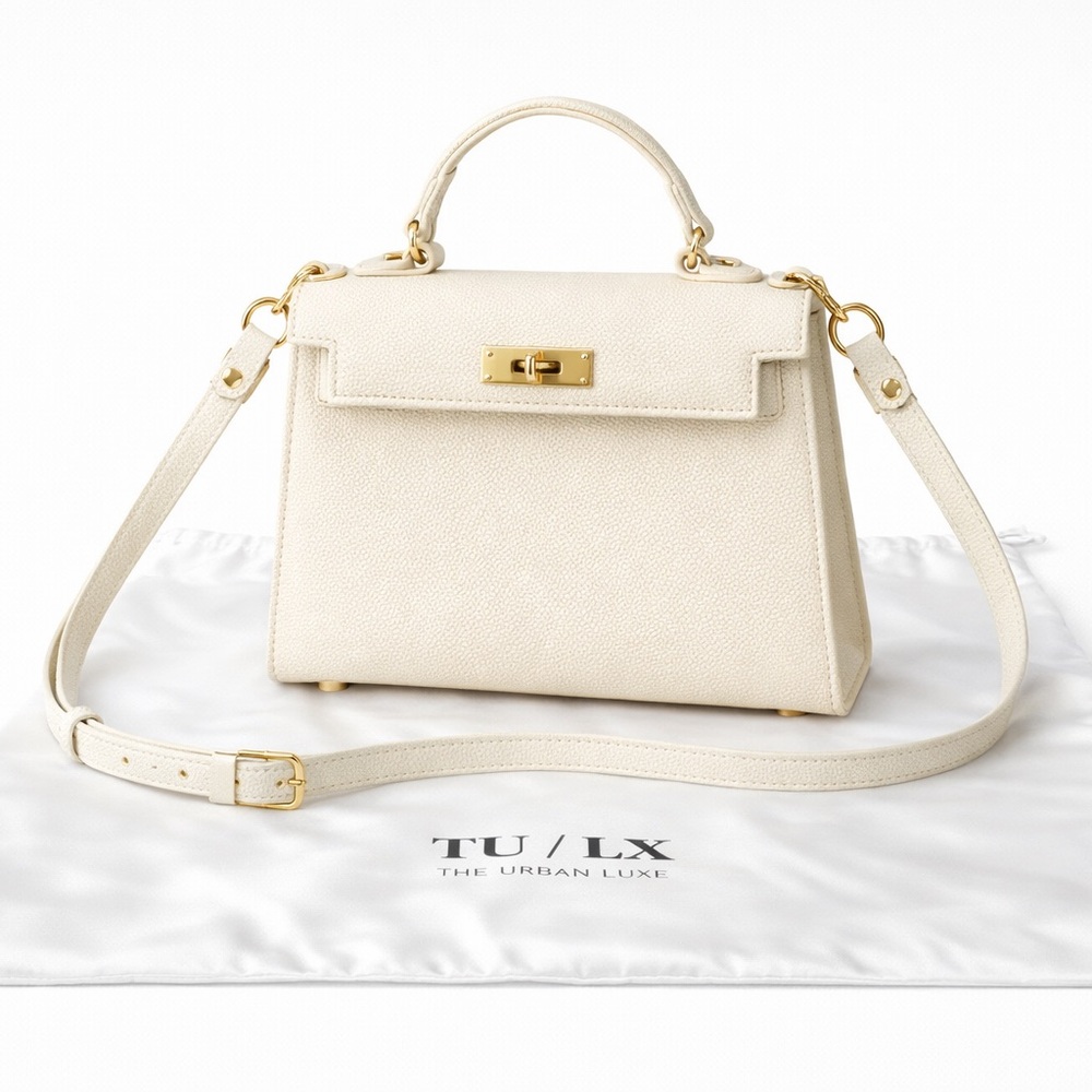 GRACE KELLY White Top-Handle / Crossbody Bag (Vegan Leather) by The Urban Luxe - Picture 2 of 5